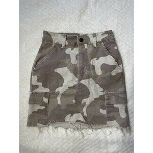 Hollister Womens High Rise Jean Skirt Size 00 Tan Camo Cutoff Denim Cargo